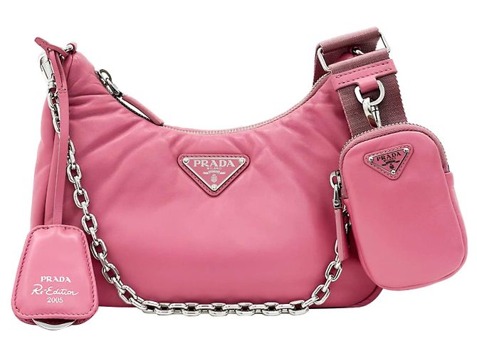 Prada Bolsa hobo de ombro em couro Napa acolchoado para mulheres - Rosa - vista 2