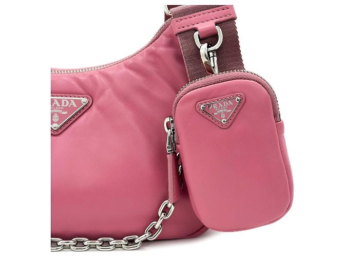 Prada Bolsa hobo de ombro em couro Napa acolchoado para mulheres - Rosa - vista 9