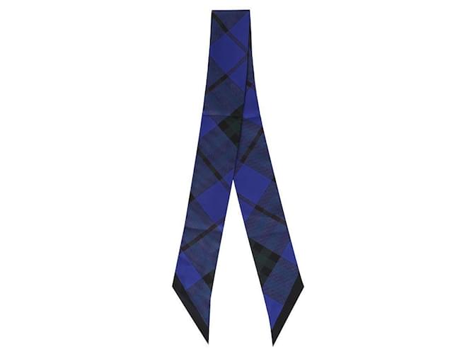 Burberry Sciarpa in seta a quadri sottili Blu - vista 3