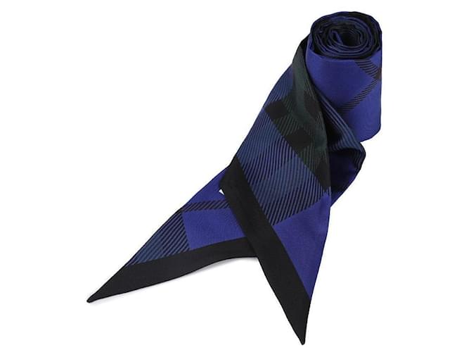 Burberry Sciarpa in seta a quadri sottili Blu - vista 4