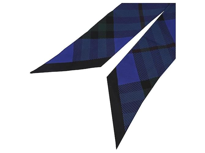 Burberry Sciarpa in seta a quadri sottili Blu - vista 7