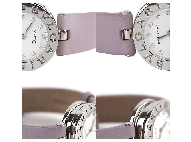 Bulgari Pulseira de couro com aço e diamantes brancos - vista 6