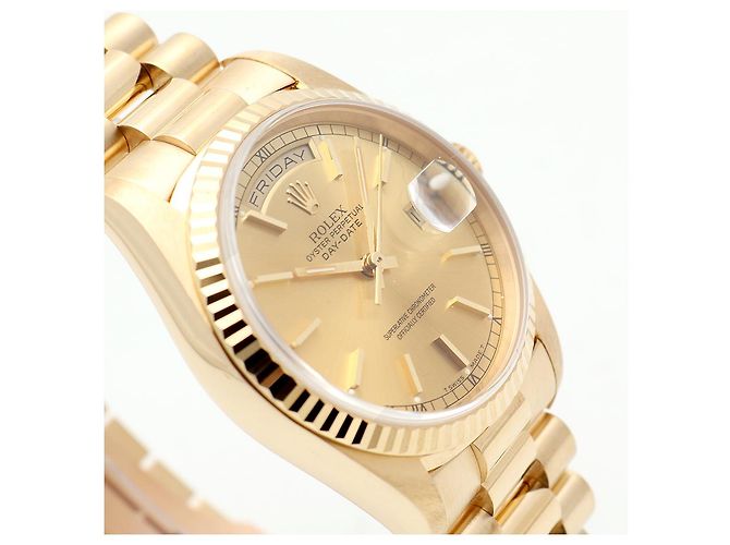 Rolex Orologio in oro da uomo Day-Date con edizione quadrante a binario e indice a barre D'oro - vista 12