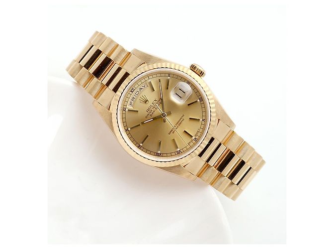 Rolex Orologio in oro da uomo Day-Date con edizione quadrante a binario e indice a barre D'oro - vista 20