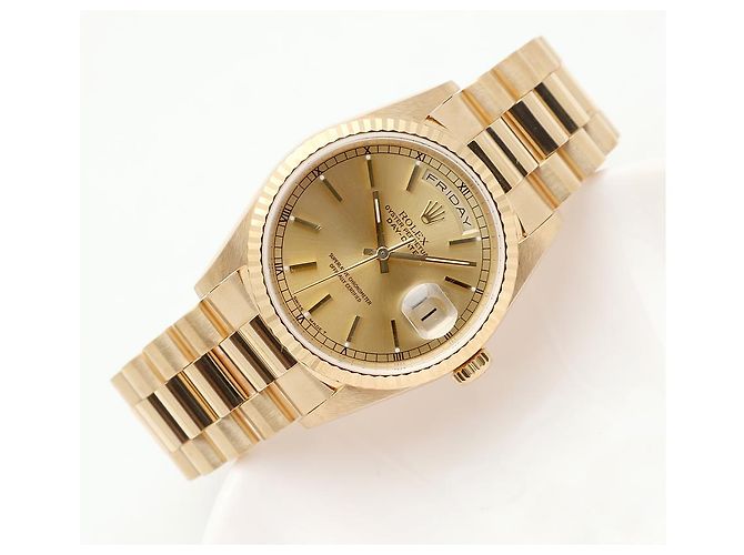 Rolex Orologio in oro da uomo Day-Date con edizione quadrante a binario e indice a barre D'oro - vista 21