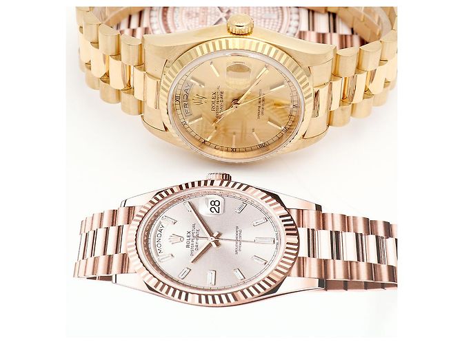 Rolex Orologio in oro da uomo Day-Date con edizione quadrante a binario e indice a barre D'oro - vista 25