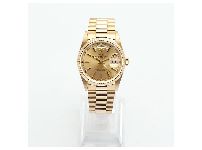 Rolex Orologio in oro da uomo Day-Date con edizione quadrante a binario e indice a barre D'oro - vista 4