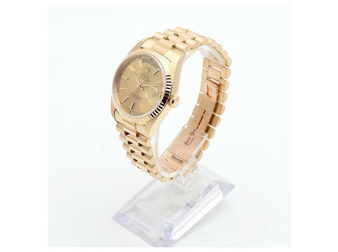 Rolex Orologio in oro da uomo Day-Date con edizione quadrante a binario e indice a barre D'oro - vista 5