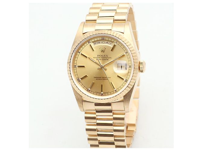Rolex Orologio in oro da uomo Day-Date con edizione quadrante a binario e indice a barre D'oro - vista 9