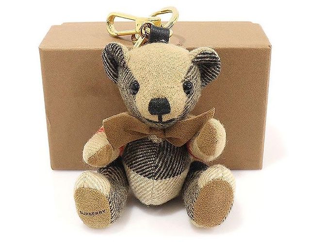Burberry Portachiavi in cashmere a quadri beige con papillon Thomas Bear Marrone - vista 2