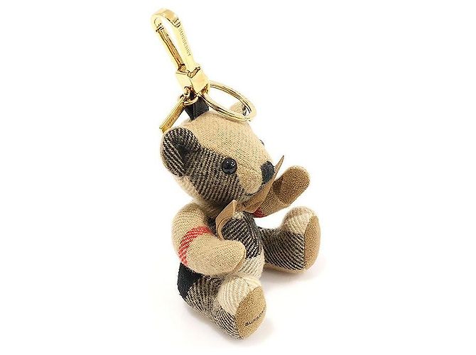 Burberry Portachiavi in cashmere a quadri beige con papillon Thomas Bear Marrone - vista 3