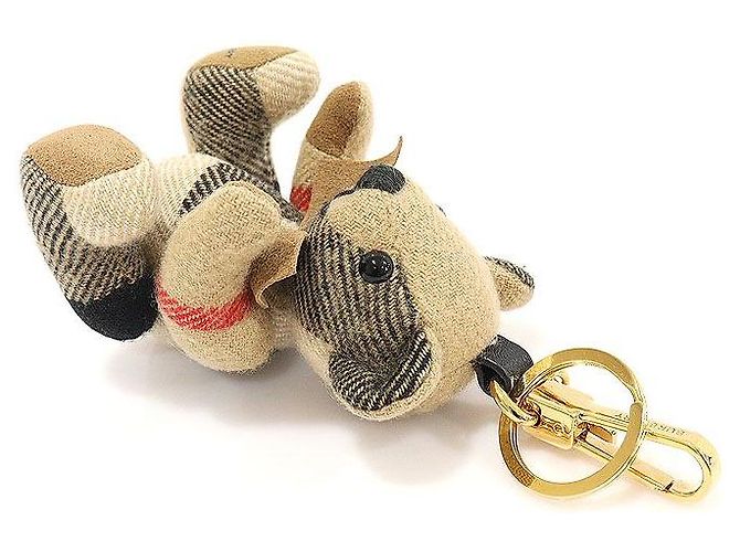 Burberry Portachiavi in cashmere a quadri beige con papillon Thomas Bear Marrone - vista 4