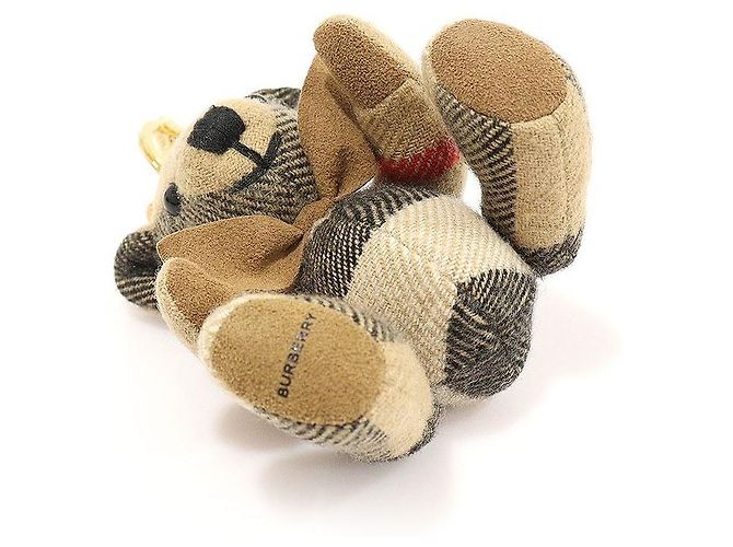 Burberry Portachiavi in cashmere a quadri beige con papillon Thomas Bear Marrone - vista 5