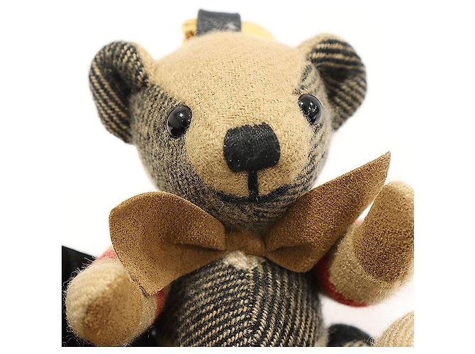 Burberry Portachiavi in cashmere a quadri beige con papillon Thomas Bear Marrone - vista 6