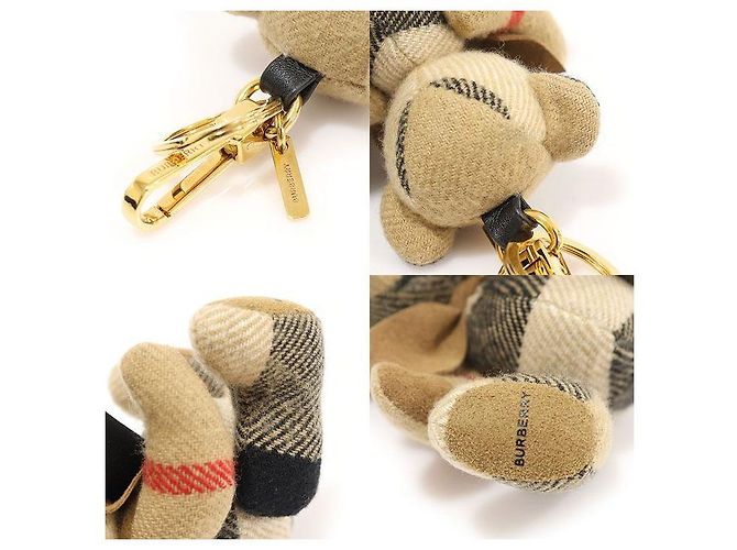 Burberry Portachiavi in cashmere a quadri beige con papillon Thomas Bear Marrone - vista 7
