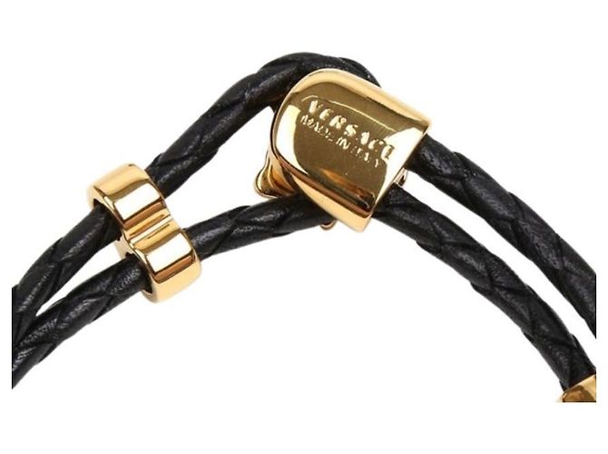 Versace Bracciale in pelle nera Medusa Gold Nero - vista 10