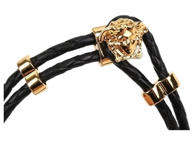 Versace Bracciale in pelle nera Medusa Gold Nero - vista 11