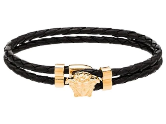 Versace Bracciale in pelle nera Medusa Gold Nero - vista 2