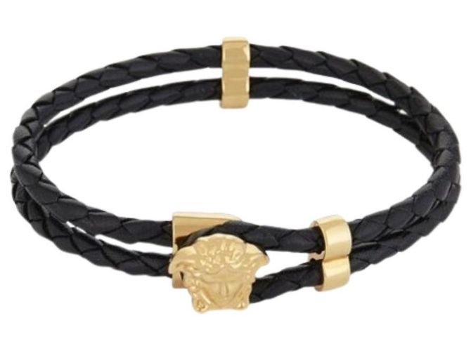 Versace Bracciale in pelle nera Medusa Gold Nero - vista 3
