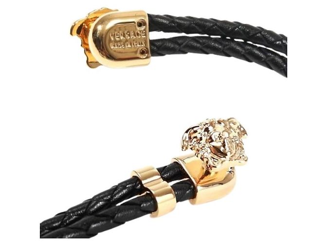 Versace Bracciale in pelle nera Medusa Gold Nero - vista 5