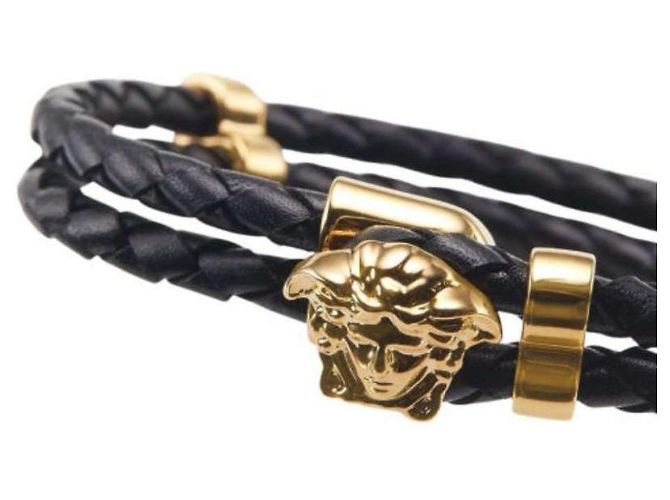 Versace Bracciale in pelle nera Medusa Gold Nero - vista 6
