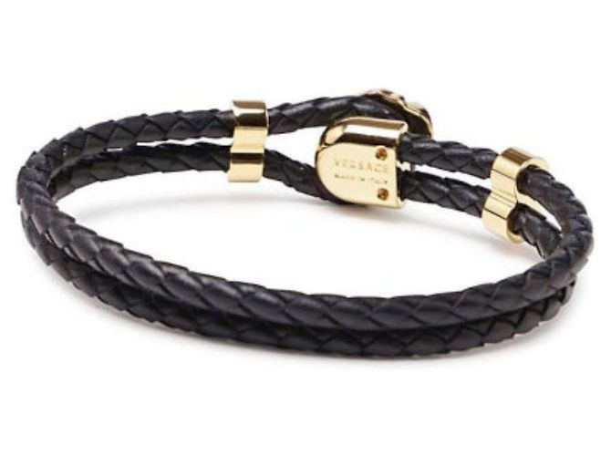 Versace Bracciale in pelle nera Medusa Gold Nero - vista 7