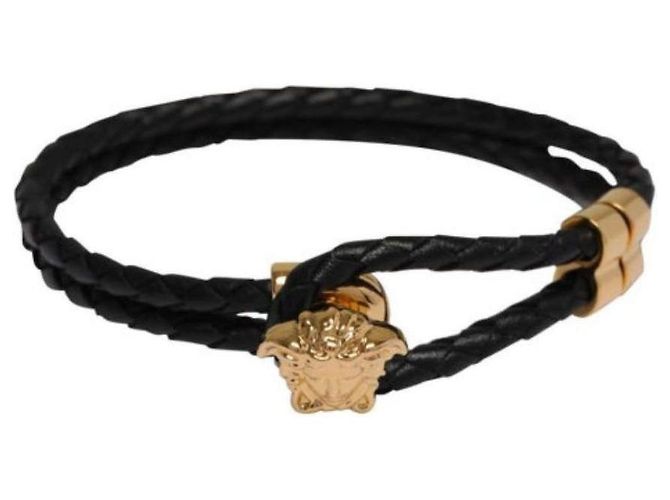 Versace Bracciale in pelle nera Medusa Gold Nero - vista 8