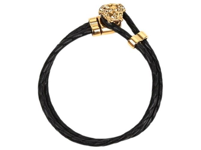Versace Bracciale in pelle nera Medusa Gold Nero - vista 9