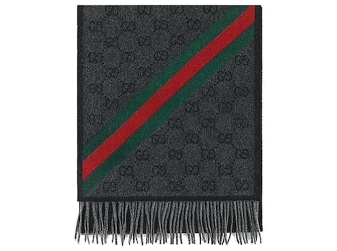 Gucci GG Web Wollschal Anthrazit Braun - Ansicht 2