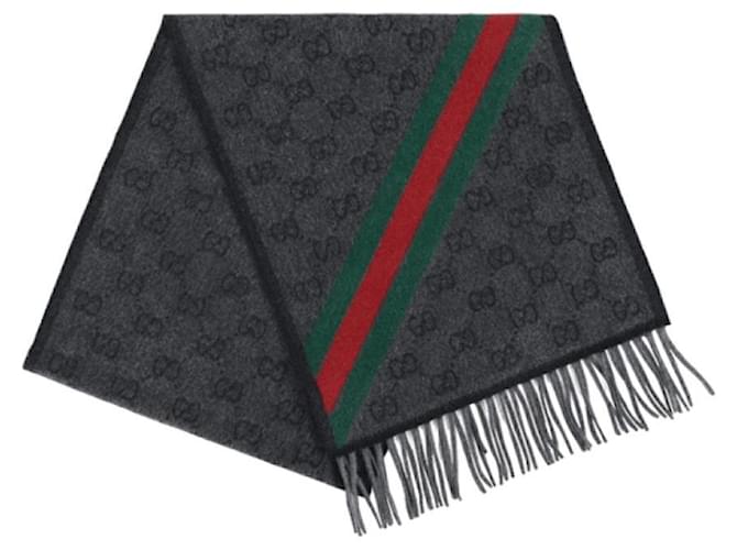 Gucci GG Web Wollschal Anthrazit Braun - Ansicht 3