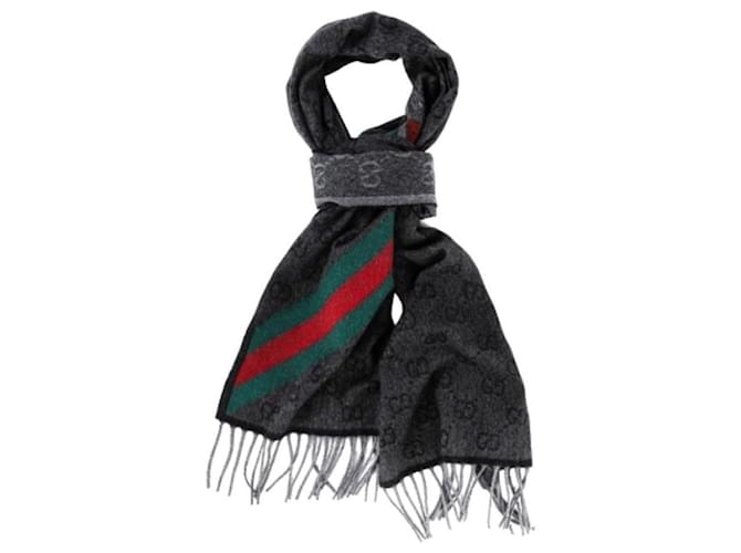 Gucci GG Web Wollschal Anthrazit Braun - Ansicht 4