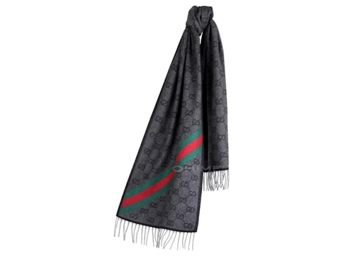 Gucci GG Web Wollschal Anthrazit Braun - Ansicht 5