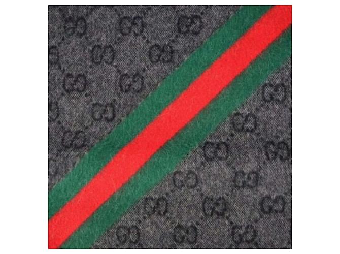 Gucci GG Web Wollschal Anthrazit Braun - Ansicht 7