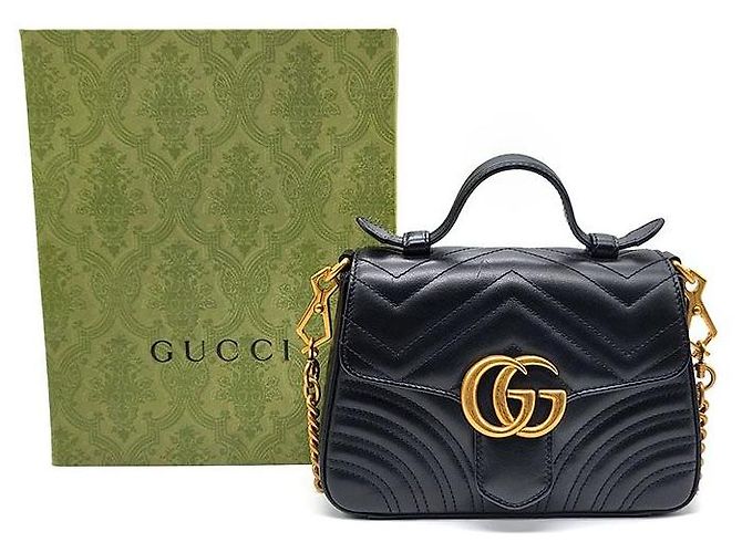 Gucci Borsa a spalla Marmont Mini con manico superiore Nero - vista 9