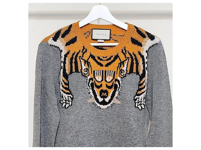 Gucci Tiger-Intarsien-Strickpullover mit langen Ärmeln Braun - Ansicht 4