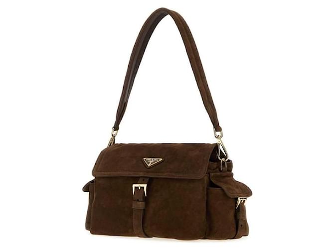 Prada Explore Medium Suede Shoulder Bag Brown - view 5