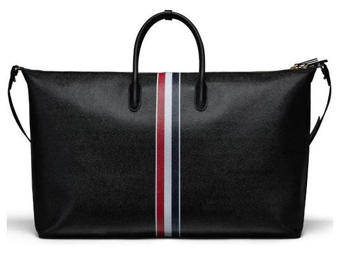 Thom Browne Bolsa de viagem em couro pebble grain Preto - vista 4