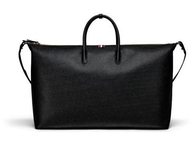 Thom Browne Bolsa de viagem em couro pebble grain Preto - vista 6