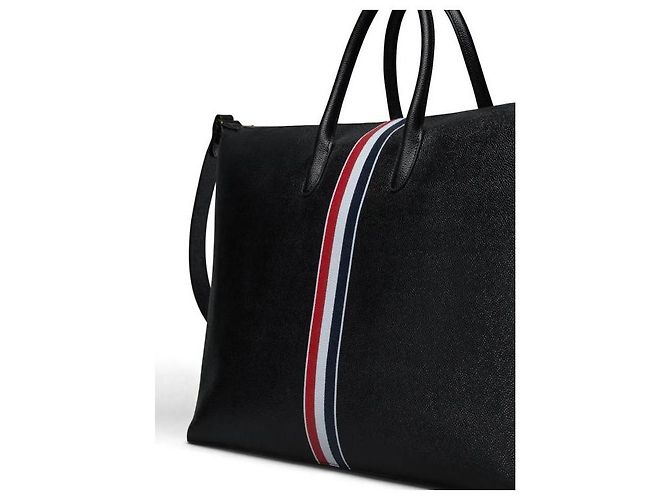 Thom Browne Bolsa de viagem em couro pebble grain Preto - vista 7