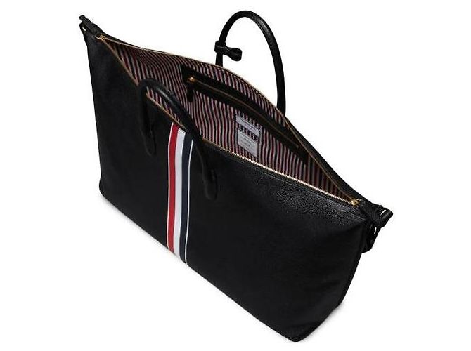 Thom Browne Bolsa de viagem em couro pebble grain Preto - vista 8