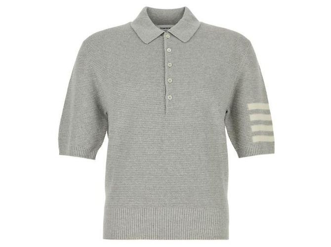 Thom Browne Polo de linho e algodão com ajuste relaxado Marrom - vista 4