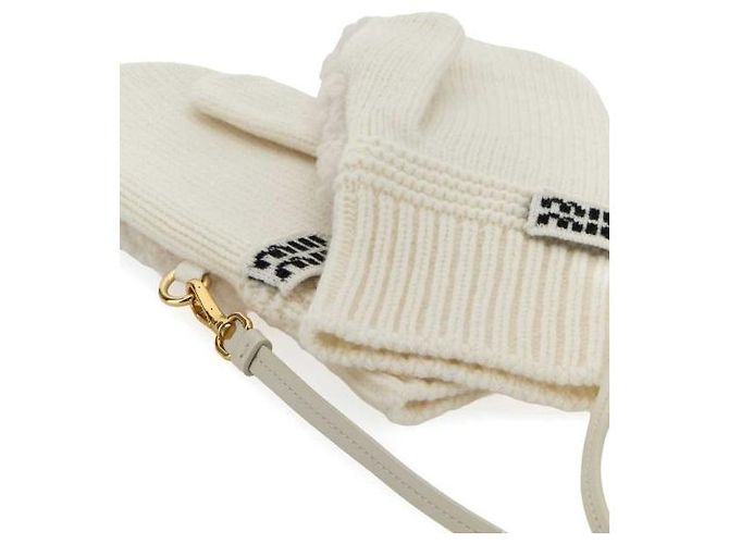 Miu Miu Woll-Kaschmir-Schafslederhandschuhe Weiß - Ansicht 5