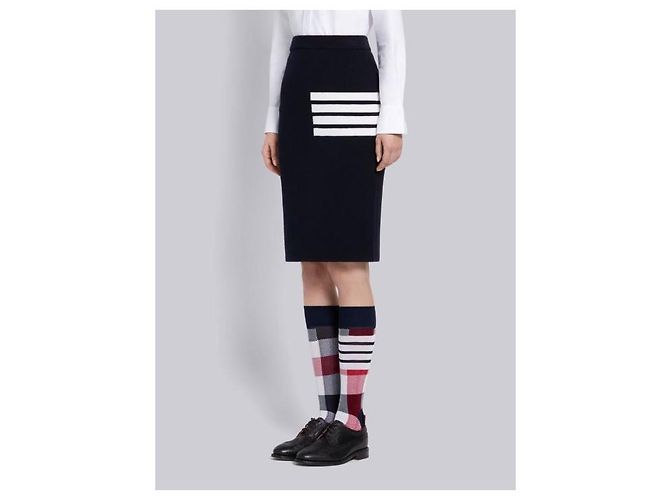 Thom Browne Pantalones de lana merina Stripe Link Stitch Azul - vista 10