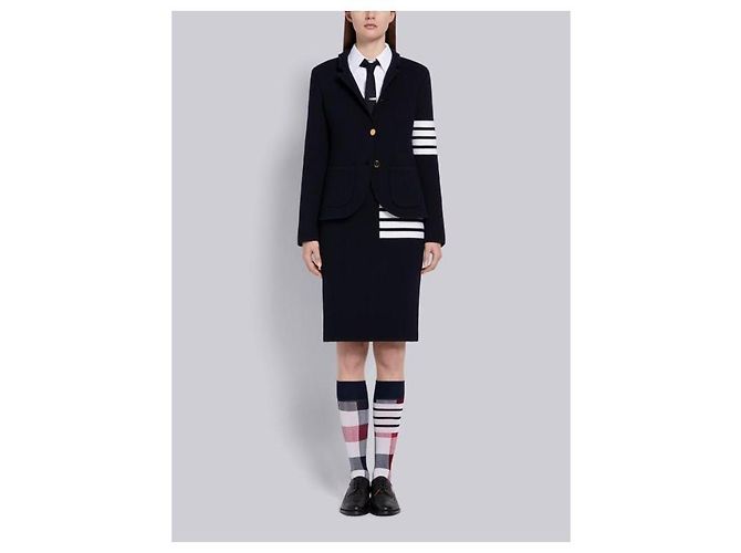 Thom Browne Pantalones de lana merina Stripe Link Stitch Azul - vista 11