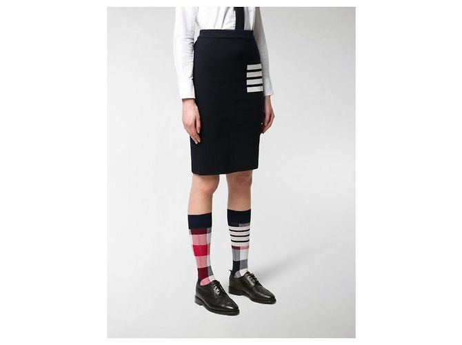 Thom Browne Pantalones de lana merina Stripe Link Stitch Azul - vista 15