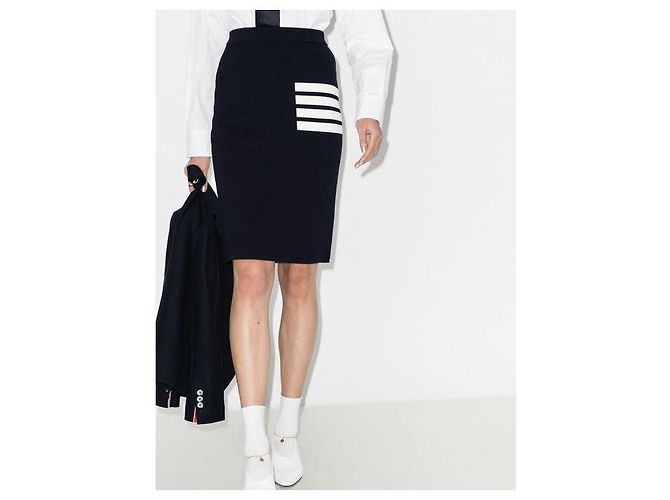 Thom Browne Pantalones de lana merina Stripe Link Stitch Azul - vista 20