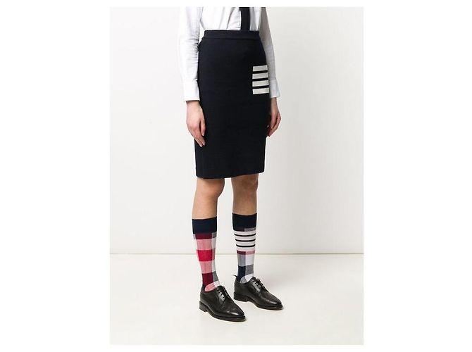 Thom Browne Pantalones de lana merina Stripe Link Stitch Azul - vista 24