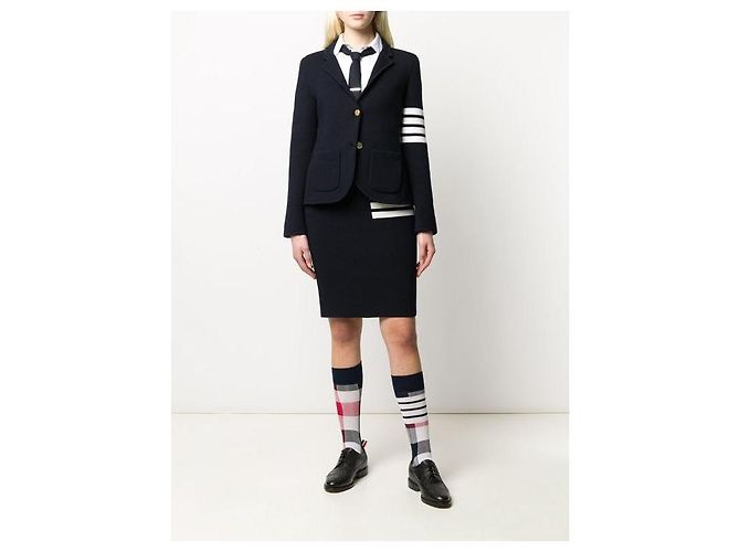 Thom Browne Pantalones de lana merina Stripe Link Stitch Azul - vista 25