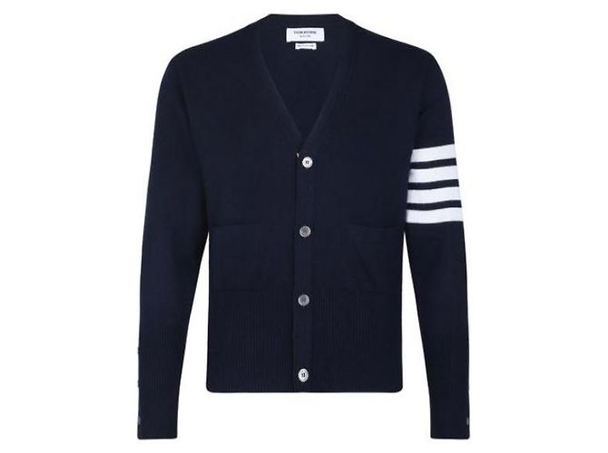 Thom Browne Klassische Cashmere-V-Ausschnitt-Cardigan Blau - Ansicht 4