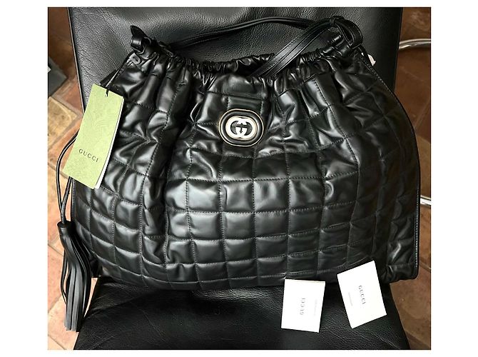 Borsa a mano Gucci Deco in pelle trapuntata nera Nero - vista 8